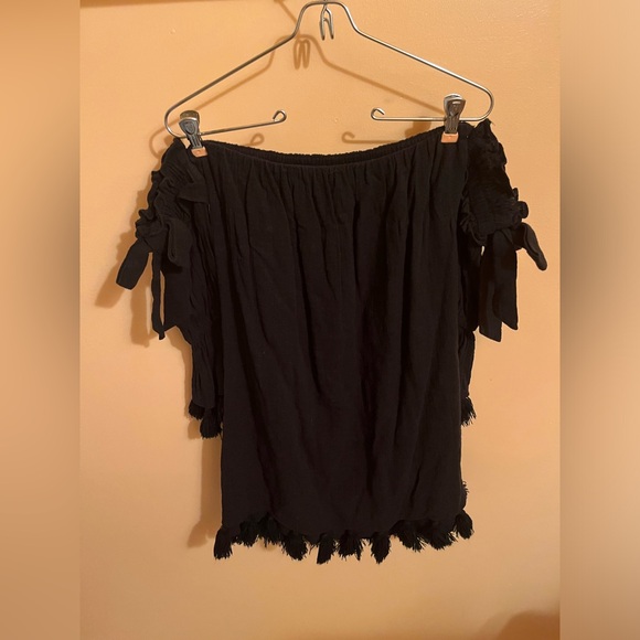 LAST CHANCE | MISA Los Angeles Helena black off the shoulder tassel dress - Picture 6 of 9